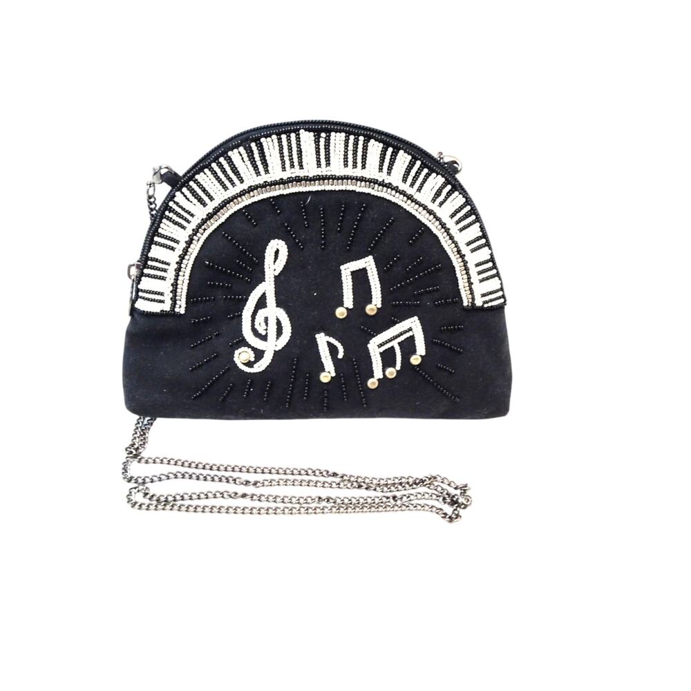 Mary Frances Beaded Music Clutch – Black Cloth – Crossbody – NWOT